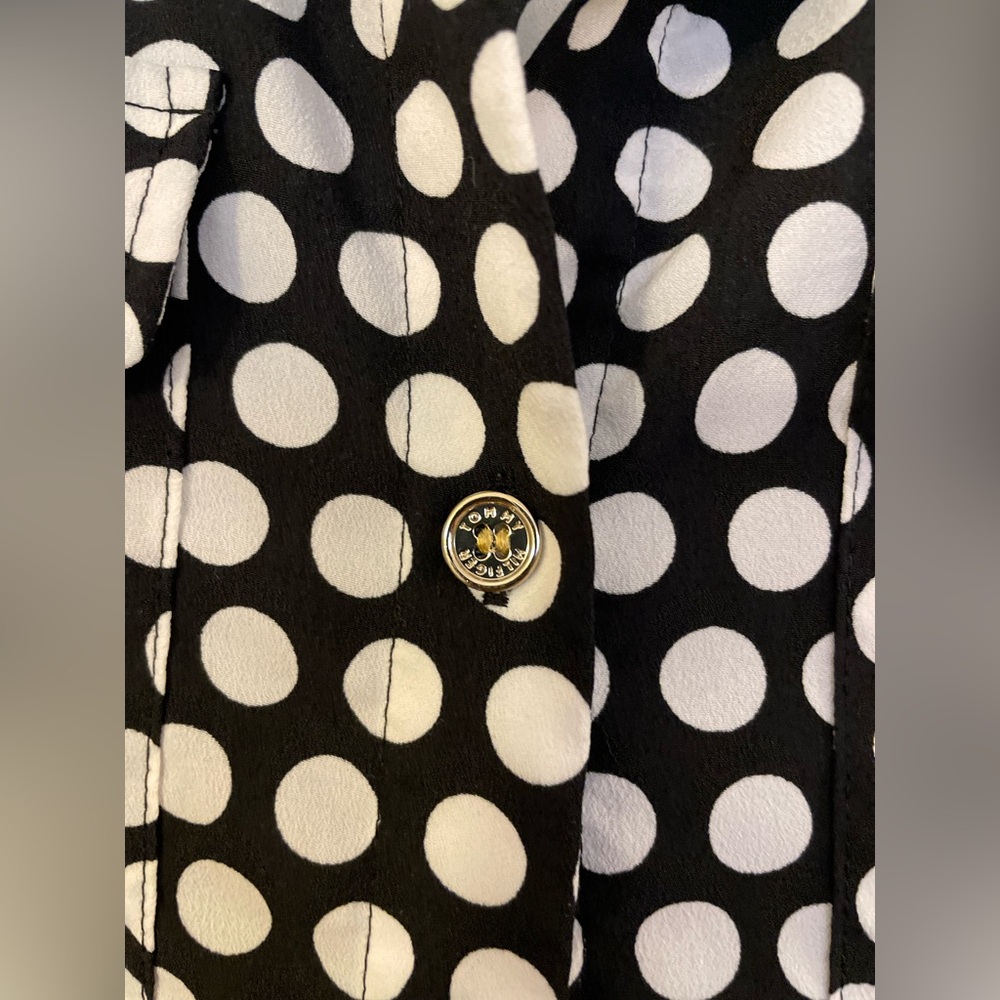 NWOT! Women’s Tommy Hilfiger Clip Black/White Polka Dot Button Down Blouse Large - Picture 13 of 15